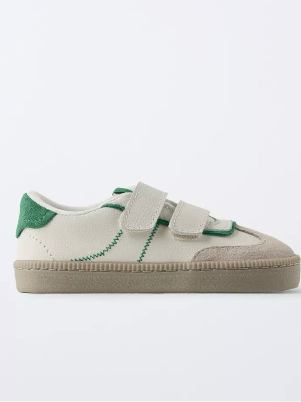 Zara Kids Velcro Leather Sneakers in Cream and Green